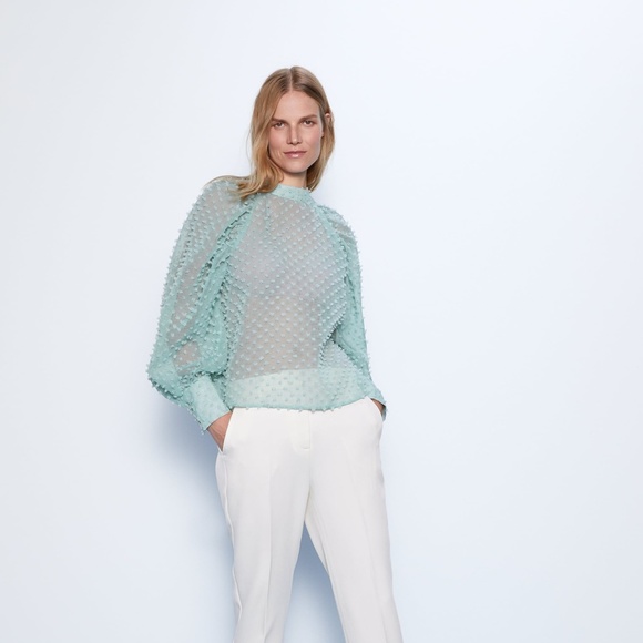 Zara semi sheer pastel blue  top xs NWT - Picture 2 of 4